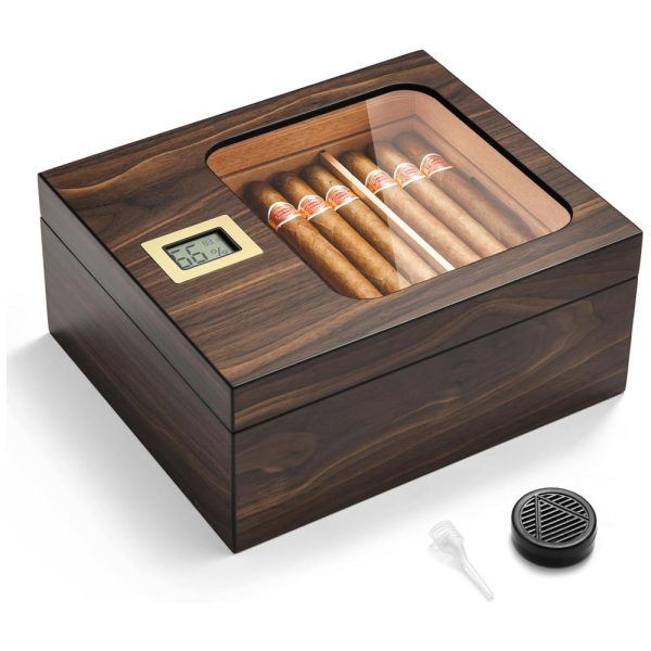 ectqb2d2yncc0b_0 jpg - Umidor de Charutos OTAKOKIT, Caixa de Cedro com Design Moderno de Vidro e Higrômetro Digital, Umidificador, Bandeja e Divisor de Cedro, Armazena 25 50
