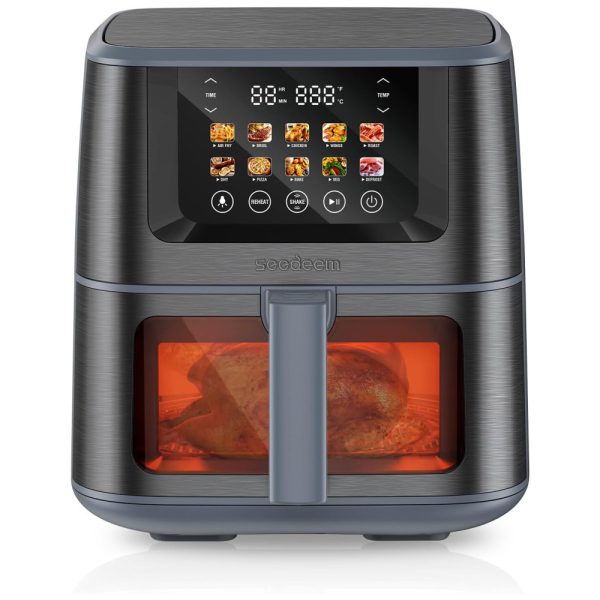 ectqbs8h17lc0b_0-1 jpg - Fritadeira Elétrica Air Fryer 10 em 1, 7,4L com Tela LCD Digital, 10 Funções Predefinidas e Janela de Visualização, 110V 1800W, SEEDEEM, Cinza