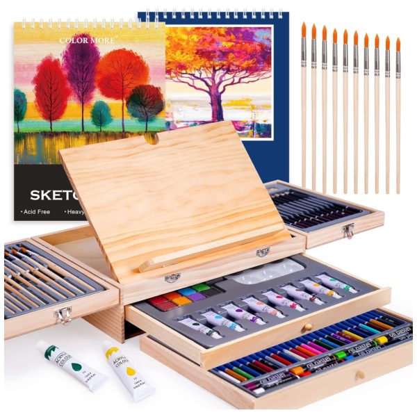 ectqctnmhfp80b_0 jpg - Kit Lápis de Cor Profissional Color More com Maleta de Madeira 85 peças Tintas Acrílicas, Aquarela, Marrom