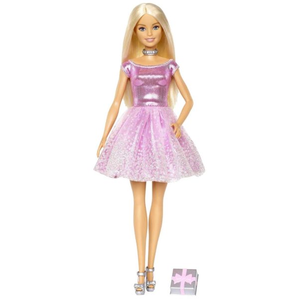 ectqdkflnff70b_0 jpg - Boneca Barbie Feliz Aniversário com Vestido Rosa Glitter e Acessórios
