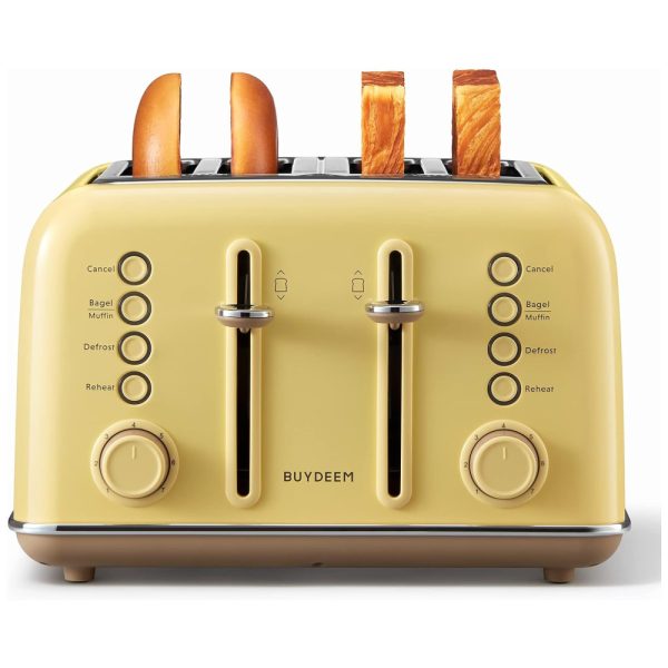 ectqf589whz80b_0 jpg - DT640 Torradeira Retro Elétrica 4 Fatias com 7 Níveis de Tostagem, 1800W, Amarela, 110v, BUYDEEM DT640E, Amarelo