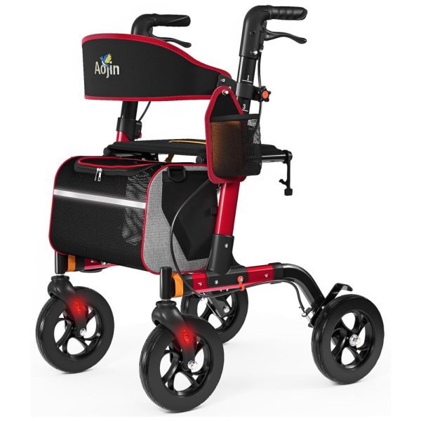 ectqg19r1wjd0b_0 jpg - Andador para Idosos com Assento, Suporta até 158,75 kg, Assento 45,72 cm, Rodas 20,32 cm, Altura Ajustável em 6 Níveis,Aojin