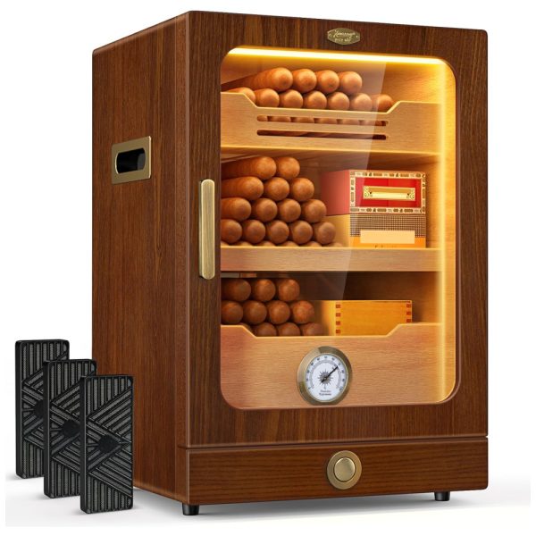 ectqgxytkwyc0b_0 jpg - Umidor de Charutos Tesonway com Luz Automática, Prateleiras de Cedro Espanhol, Higrômetro, 3 Umidificadores e Gaveta de Acessórios 120L.