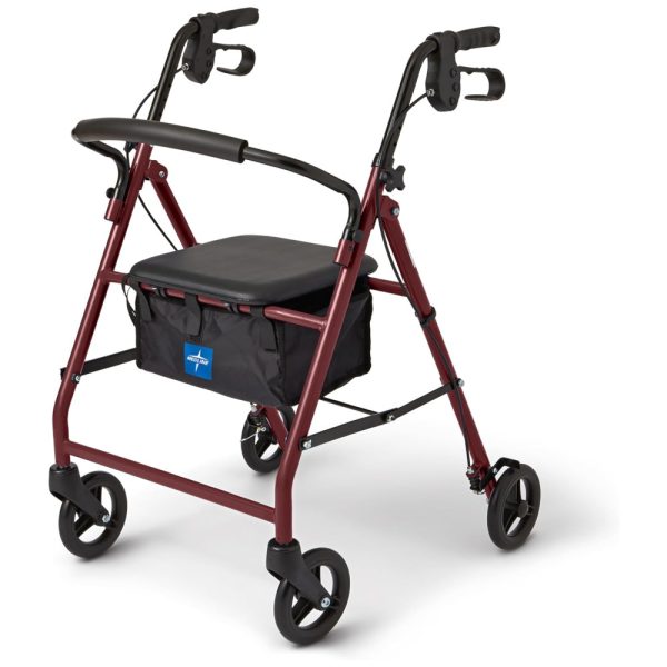 ectqk0azh0300b_0 jpg - Andador Rollator de Alumínio Medline com Assento, Borgonha, Capacidade de 113kg, Leve, 6 Rodas, Dobrável, Manoplas Ajustáveis, Andador para Idosos