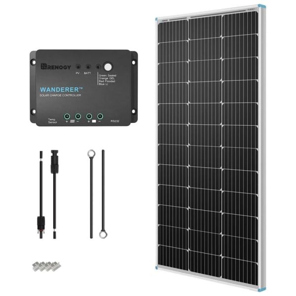 ectqmrfncfb00b_0 jpg - Painel Solar, Monocristalino, com controlador de carga, 100W, 12V, 1 painel, RENOGY KIT STARTER 100D, Preto