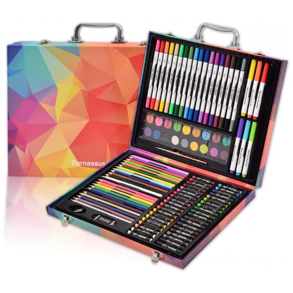ectqpt4ft2780b_0 jpg - Kit Lápis de Cor Profissional com Maleta de Madeira 132 peças Tintas Acrílicas, Aquarela, Colorida, DARNASSUS 132PAPERARTSSET, Rosa