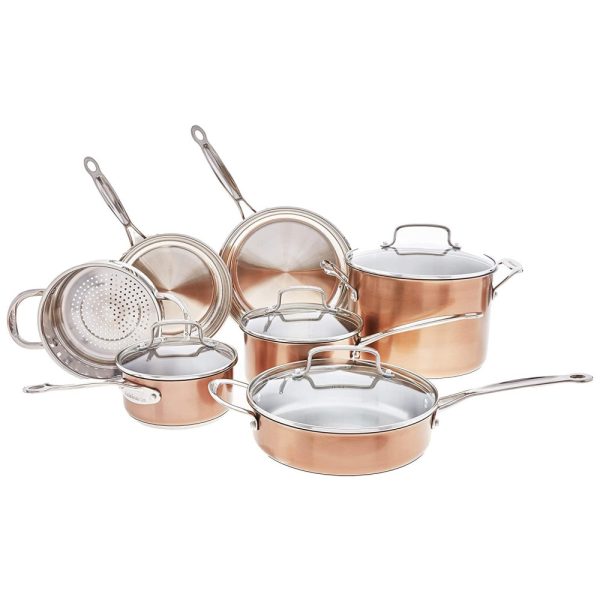 ectqssg9lf670b_0 jpg - Conjunto de Panelas e Frigideiras Antiaderentes com Distribuição Uniforme, 11 Peças, Cobre, CUISINART CSS 11BUP1, Dourado
