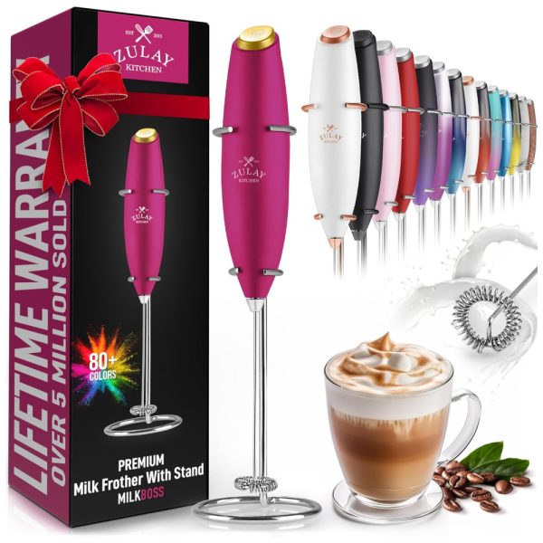 ectqvh84w8p70b_0 jpg - Fabricante de espuma portátil para leite com espumador de leite para café com leite batedor de bebidas para café, mini espumador para cappuccino, frappe, matcha, chocolate quente da rosa com botão dourado, ZULAY KITCHEN Classic Milk Boss Frother