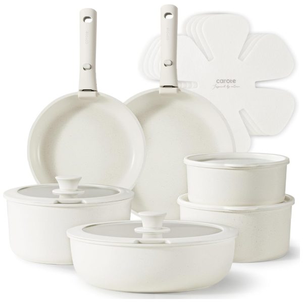 ectqvz3rzync0b_0 jpg - Jogo de Panelas e Frigideiras Antiaderentes, Material em Granito com 17 Peças e Cabo Removível, CAROTE A08026, Branco Creme