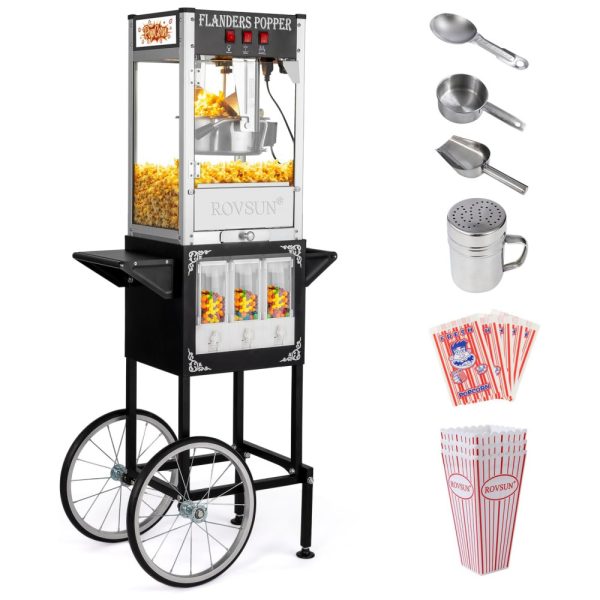 ectqzfqw34pd0b_0 jpg - Máquina de Pipoca ROVSUN Estilo Cinema com Carrinho e Rodas, Chaleira de 227 g, Faz Até 7,5 Litros, com Dispensadores de Doces, Colher de Pipoca.