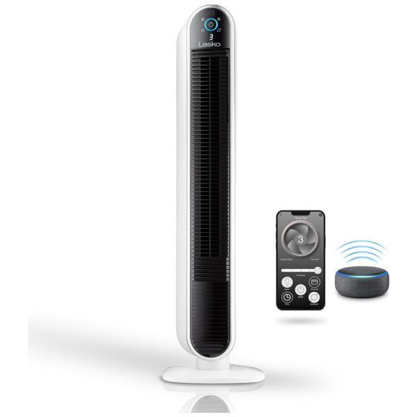 ectq176g389b0b_0 jpg - Ventilador de Torre Inteligente Oscilante com Aria, Conectado ao Wi Fi, Controle por Voz, Compatível com Alexa, T40735 Lasko , Branco