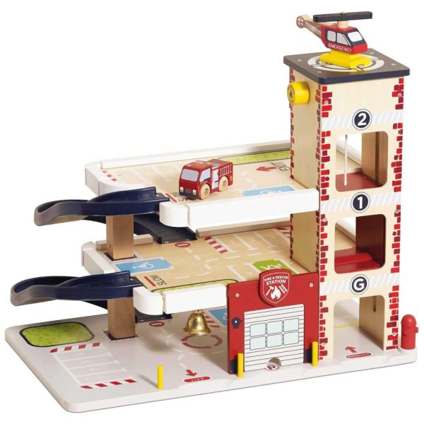 ectq5s45zdcc0b_0 jpg - Posto de Bombeiros de Madeira com Rampa em Espiral, 3 Andares e Acessórios para Crianças com 3 Anos ou Mais, Le Toy Van