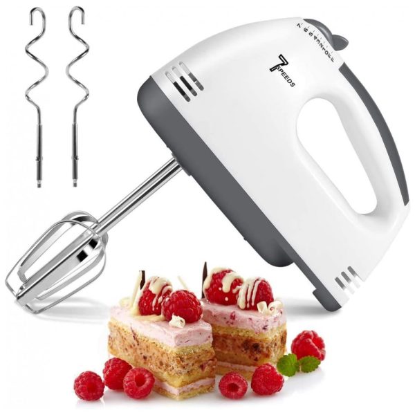 ectq6gyscptb0b_0 jpg - Batedeira Elétrica de 7 Velocidades com 2 Acessórios em Aço Inoxidável, 110V 60W, BY Mistletoe, Cinza