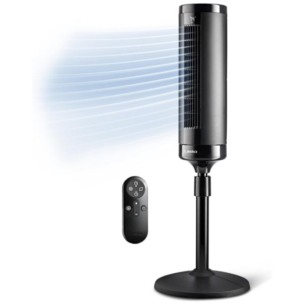 ectqgnymlmqc0b_0-1 jpg - Ventilador de Torre com Controle Remoto, Distância Máxima do Ar 9 Metros, 4 Velocidades, Temporizador de 24H, Altura Ajustável , 110V 48W, Lasko EST100, Preto