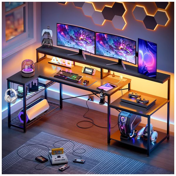 ectqk6hjx9hc0b_0 jpg - Mesa Gamer em Formato de L, 71.5 181 cm com Prateleiras de Armazenamento, Porta Copos, Gancho para Fone de Ouvido e Tomadas, 110V, Bestier, Preto
