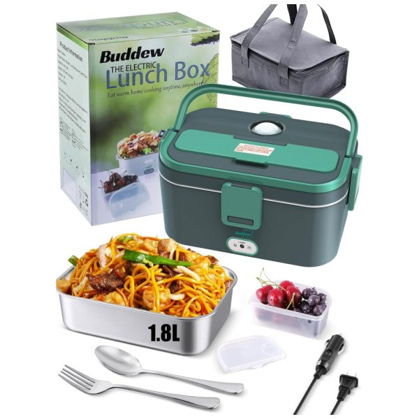 ectqkzgc29vb0b_0 jpg - Marmita Elétrica Portátil 1,8L com Garfo, Colher e Bolsa para Transporte, 12V bivolt 70W, Buddew, Verde e Cinza
