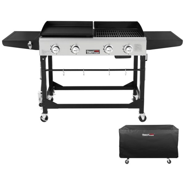 ectqlr40g1n10b_0 jpg - Churrasqueira a Gás 48.000 BTU com 4 Queimadores, Chapa e Mesas Laterais em Aço Inoxidável, ROYAL GOURMET GD401C, Preto