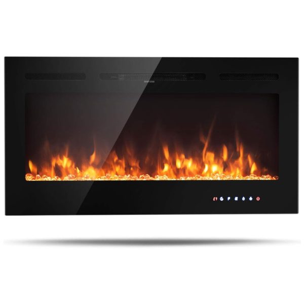 ectqml1plny70b_0 jpg - Lareira Elétrica de Embutir A54x91L cm com 9 Cores de Chamas, Controle de Temperatura, Temporizador e Controle Digital, 110V 1500W, Tangkula, Preta