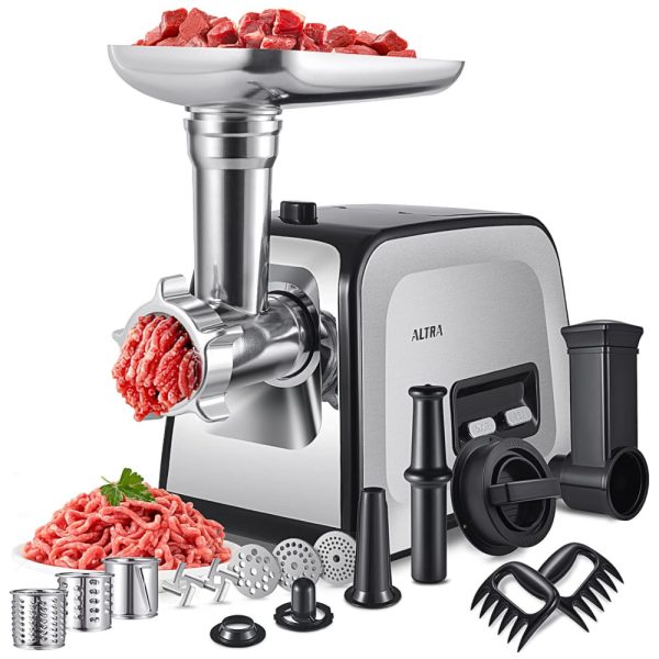 ectqn7b8jxf70b_0 jpg - Moedor de carne elétrico, picador de carne 3 em 1 e moedor de alimentos e recheador de salsicha com bandeja de carne de alta capacidade de 3 libras, caixa de zenamento oculta, kit de salsicha e kubbe, 3 placas S, S, 2 lâminas, 350 W para serviço, ALTRA AZ