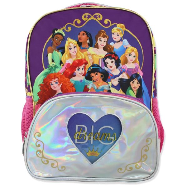 ectqtlgn1pr70b_0 jpg - Mochila Escolar Infantil 40cm Disney Princesas, Roxa