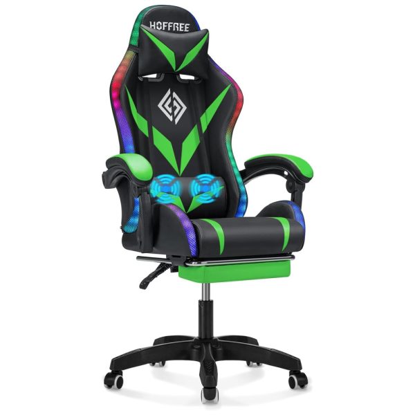 ectqvj7bqkz90b_0 jpg - Geepro Gaming Chair with Massage and LED RGB Lights Ergonomic Computer Chair with Footrest High Back Video Game Chair with Adjustable Lumbar Support Linkage Armrest Green and Black