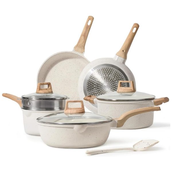 ectqwkcbbhk90b_0 jpg - Conjunto de Panelas e Frigideiras Antiaderentes de Granito, 10 Peças, CAROTE C01520, Creme