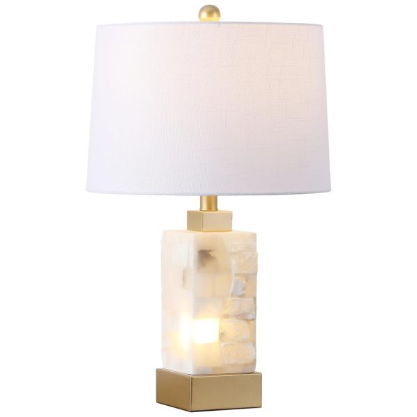 ectqy7m6txg70b_0 jpg - Abajur Luminária de Mesa em Alabastro e Metal, Estilo Contemporâneo Transicional com 58 cm de Altura para Quarto, Sala de Estar e Escritório, 110V 40W, JONATHAN Y, Branco e Dourado