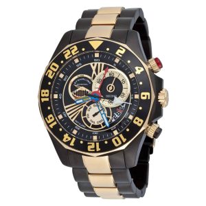 Relógio Náutico 287 GMT com mostrador preto e pulseira de aço inoxidável PVD preta - Stuhrling.