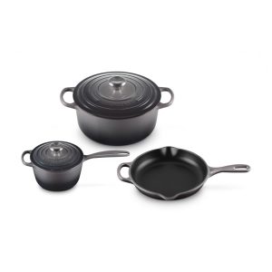 Conjunto de Panelas e Frigideiras Antiaderentes de Ferro Fundido Esmaltado 5 Peças LE CREUSET MS1605 7FSS Preto