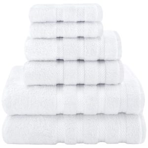 Jogo de Toalhas de Luxo em Linho Macio Americano com 6 Peças e Material 100% Algodão American Soft Linen Branca
