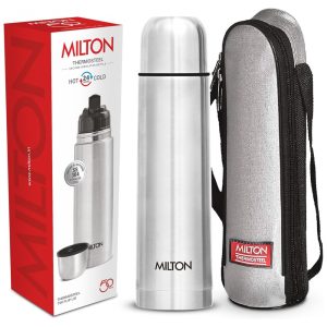 Garrafa Térmica para Água 750mL em Aço Inoxidável Isolada a Vácuo de Parede Dupla com Tampa à Prova de Vazamentos sem BPA e Bolsa Térmica Milton Prata