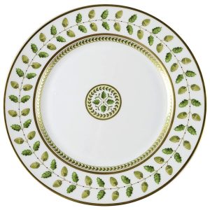 Prato Raso para Jantar Elegância e Praticidade em Sua Mesa com Formato Redondo e Material de Porcelana Premium Bernardaud Branco e Verde