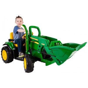 Trator Elétrico Infantil 2 em 1 Retro Escavadeira 12V 2 Lugares com com Peg Perego John Deere