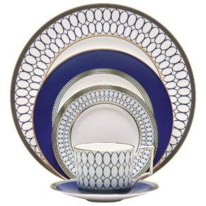 Conjunto de Aparelho de Jantar em Alta Qualidade e Elegância com 5 Peças e Material de Porcelana Wedgwood Branco e Azul
