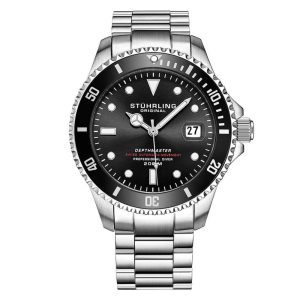 Relgio Automtico Depthmaster 883 de 42mm Mostrador Preto e Pulseira de Ao Inoxidvel Prateado da Stuhrling.