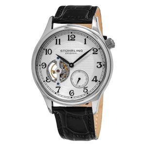 Relógio Stuhrling Classique 983 com corda manual mostrador prateado e pulseira de couro preta - Prata