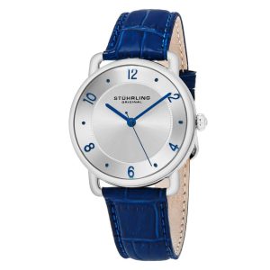Relógio Clássico Ária 844 com Mostrador Prateado e Pulseira de Couro Azul - Stuhrling
