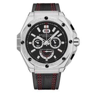 Relógio APO Chrono X 1018: Mostrador Preto Pulseira e Moldura Preta e Prateada de 44mm - Stuhrling.