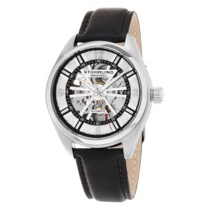 Relógio Automtico Turbine 598 com Mostrador Prateado de 42mm e Pulseira de Couro Preta Stuhrling