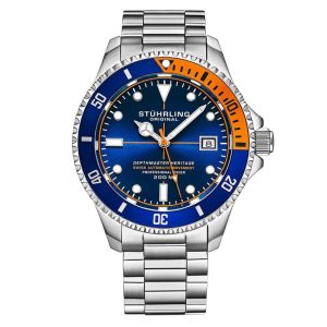Relgio Swiss Automtico Depthmaster Heritage 883H 42mm mostrador azul e pulseira de ao inoxidvel prateado Stuhrling.