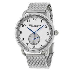 Relogio Stuhrling Classique 207M 40mm Mostrador Branco e Pulseira de Aco Inoxidavel Prateada