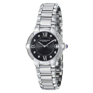 Relógio Condessa Elite 338L 33mm com mostrador preto e pulseira de aço inox prateado da marca Stuhrling.