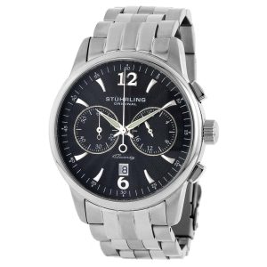 Relógio Aristocrata Elite 186B 43mm com Mostrador Preto e Pulseira de Aço Inoxidável - Stuhrling