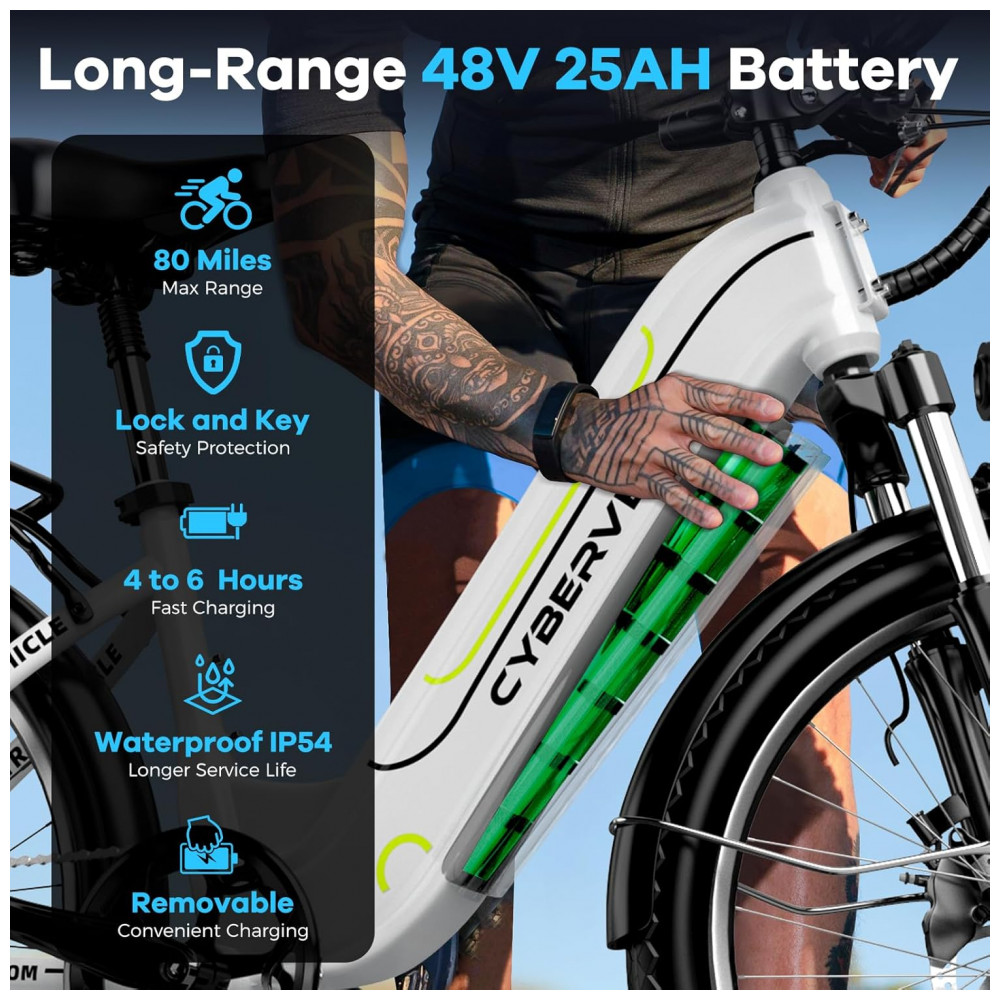 Bicicleta Elétrica 1000 Peak para Adultos Autonomia de até 80 Quilômetros com Bateria Removível E-bike de 26'' com 7 Velocidades para Praia Neve e - Imagem 3