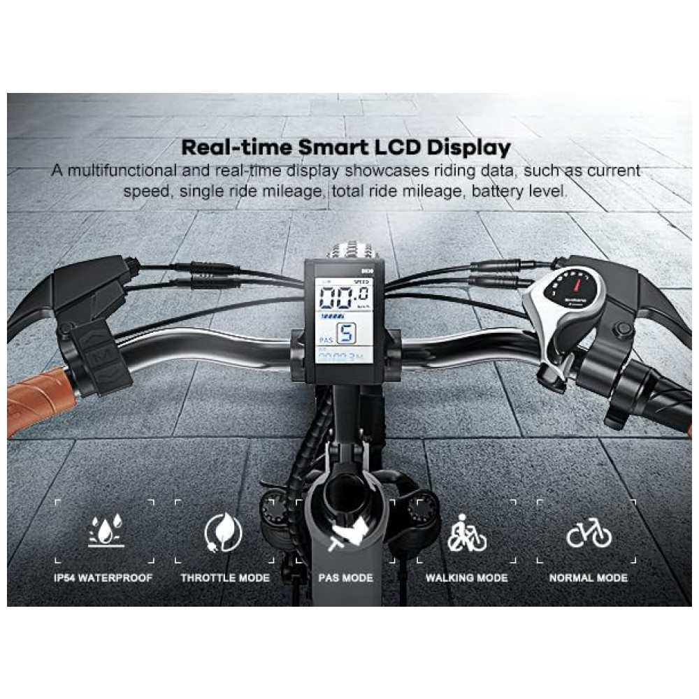 Bicicleta Elétrica 1000 Peak para Adultos Autonomia de até 80 Quilômetros com Bateria Removível E-bike de 26'' com 7 Velocidades para Praia Neve e - Imagem 5