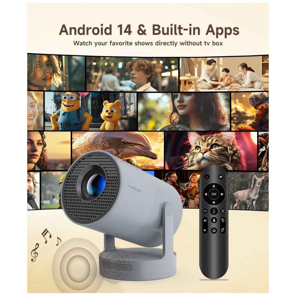 Projetor Mini Electric FocusMagcubic 4K com WiFi 6 e Bluetooth 5.4, Alto-falante de 5W, Rotação de 180°, Portátil para Cinema em Casa, Cor Cinza - Imagem 4