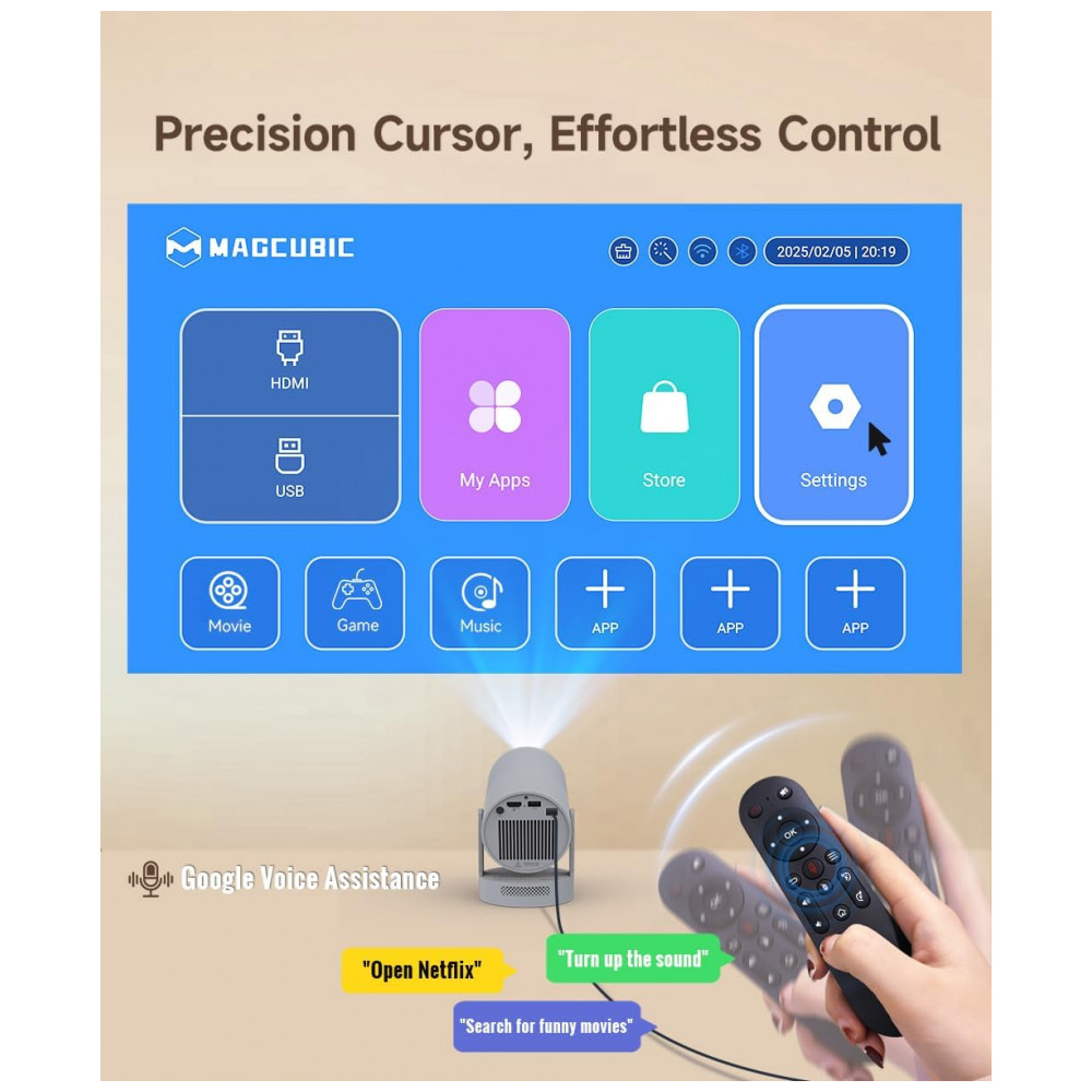 Projetor Mini Electric FocusMagcubic 4K com WiFi 6 e Bluetooth 5.4, Alto-falante de 5W, Rotação de 180°, Portátil para Cinema em Casa, Cor Cinza - Imagem 7
