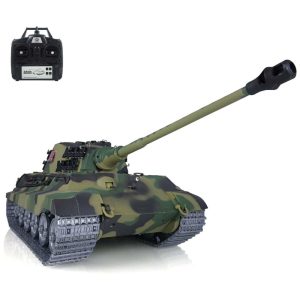 Tanque Militar King Tiger 3888A de Controle Remoto com Rodas de Metal e Recuo de Canhão para Adultos Heng Long