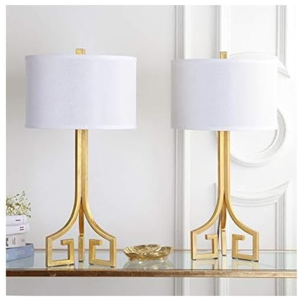 Abajur Luminária de Mesa Estilo Moderno Contemporâneo com 71 cm de Altura para Quarto Sala de Estar e Escritório 2 Un 110V 13W Safavieh Dourado e Branca - Imagem 2