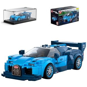 Kit de Construção Carro Bugatti com 336 Peças e Vitrine de Acrílico para Crianças Acima de 8 Anos Mold King Azul